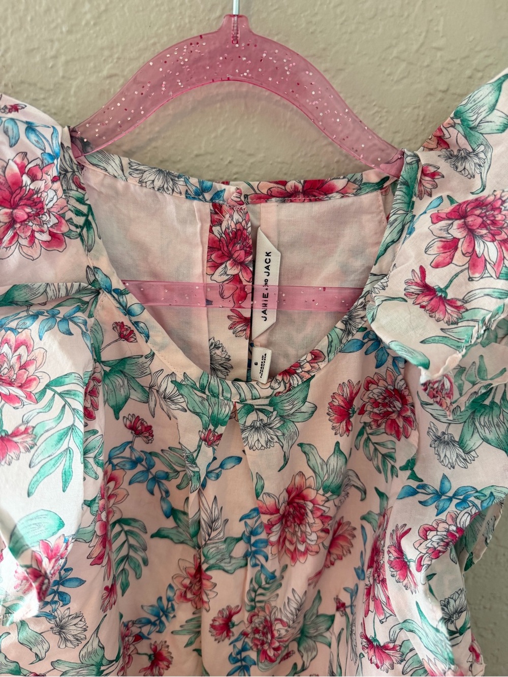 Janie and Jack Pink Multi Floral Ruffle Sleeve Top